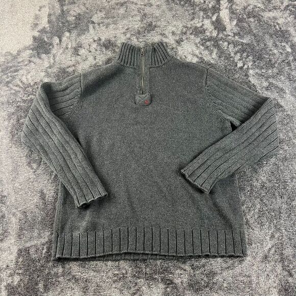 Polo Jeans Company Knitted 1/4 Zip Sweater Logo Gray Men's L Mock Neck - Picture 1 of 10